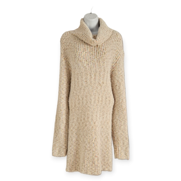 NWOT Lulu's Whispers Ivory Multi Eyelash Knit Turtleneck Sweater Dress Medium - Picture 6 of 9